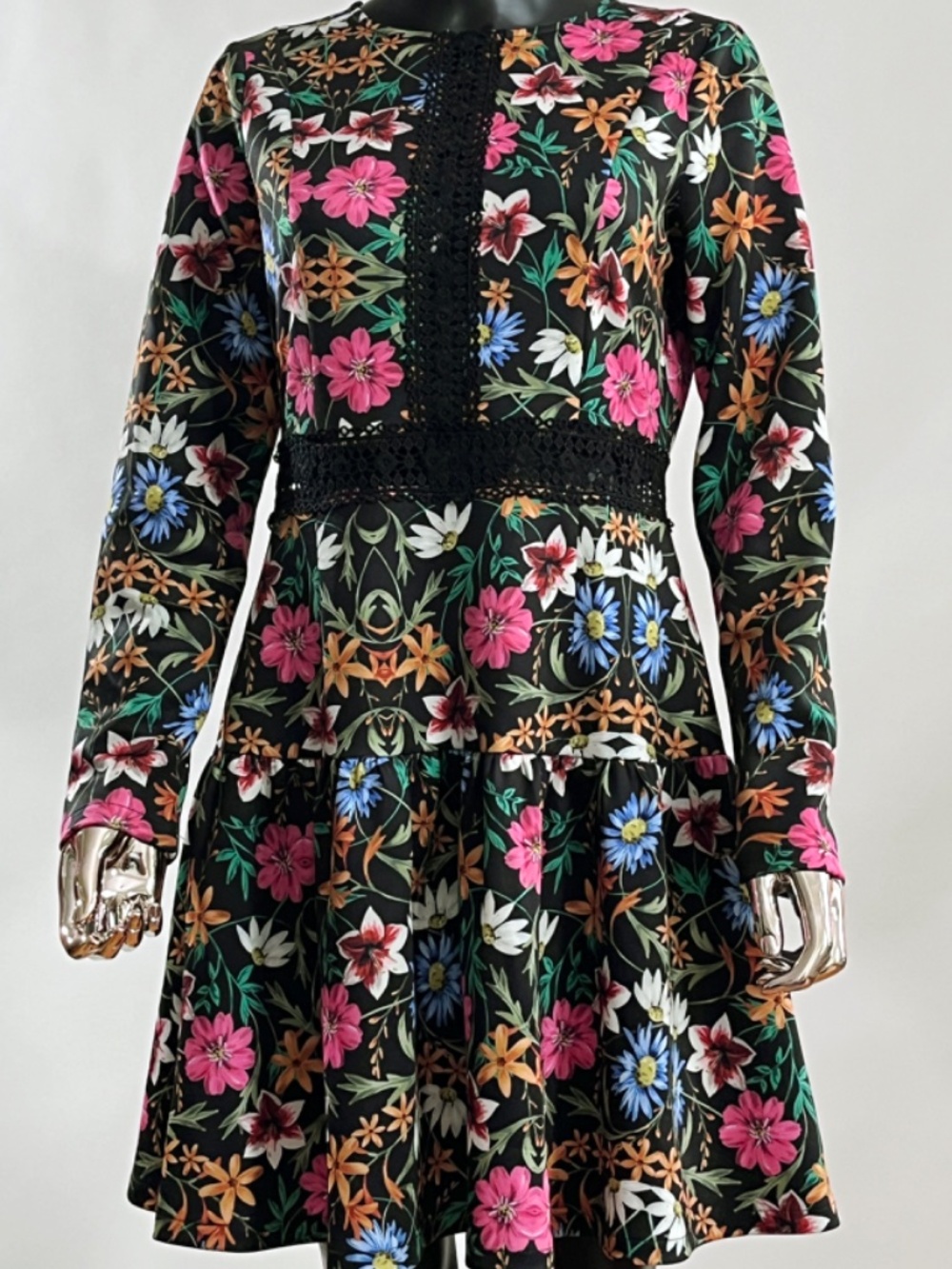 Alexia Admor Lace trim fit & Flare Floral Print Long Sleeve Dress Size 8